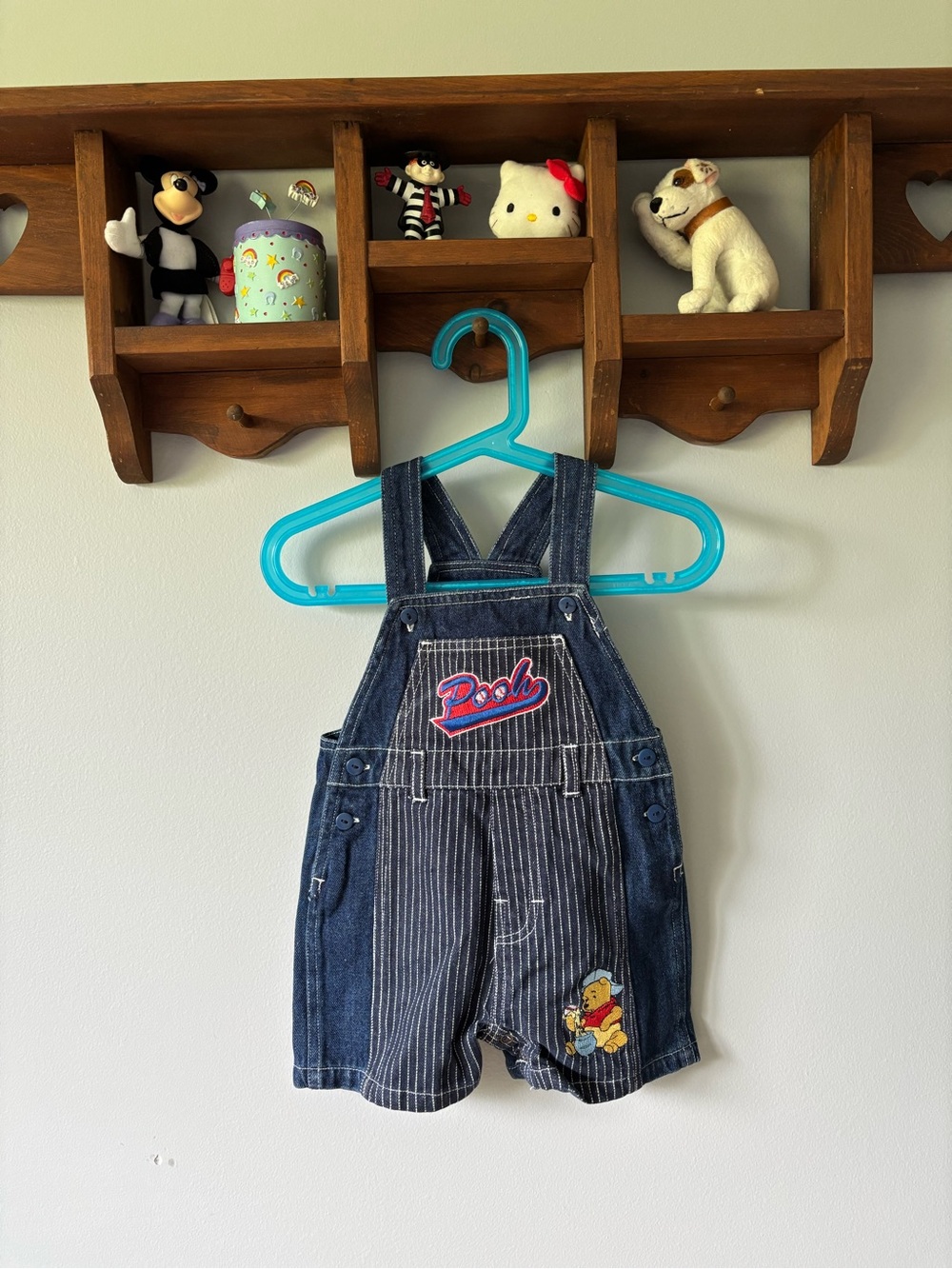 Disney Winnie the Pooh Baseball Pinstripe Denim Pooh Short Overalls ⚾️ 🍯